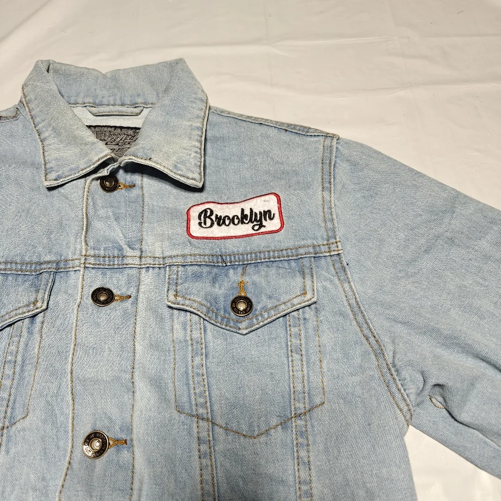 Brooklyn Cloth Denim Jacket Women’s Small Blue Checkered Skater Y2K Grunge - Picture 4 of 14